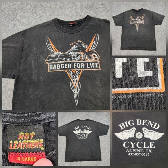 VTG Y2K Hot Leathers Mens XL Bagger For Life Biker Motorcycle Graphic T Shirt - Picture 1 of 11
